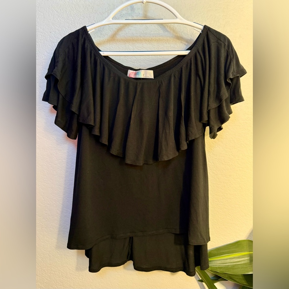 Free People Black Ruffle Top